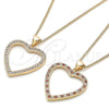 Collares con Dije 04.156.0380.1.20 Oro Laminado, Diseño de Corazón, con Granate and Blanca Micro Pave, Pulido, Tono Dorado (02 MM Thickness, 20 Inches Length)