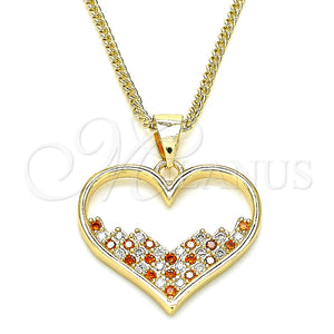 Collares con Dije 04.156.0381.1.20 Oro Laminado, Diseño de Corazón, con Granate and Blanca Micro Pave, Pulido, Tono Dorado (02 MM Thickness, 20 Inches Length)