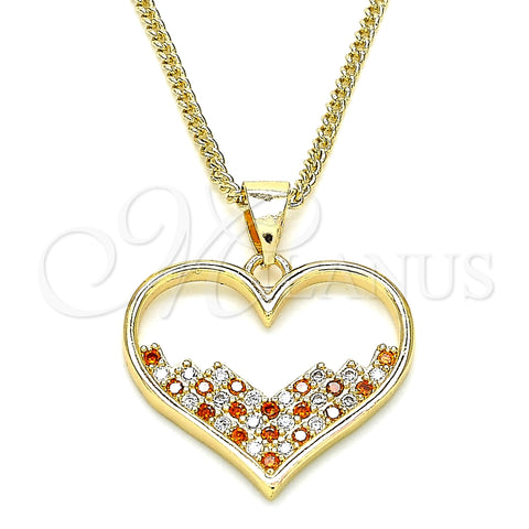 Collares con Dije 04.156.0381.1.20 Oro Laminado, Diseño de Corazón, con Granate and Blanca Micro Pave, Pulido, Tono Dorado (02 MM Thickness, 20 Inches Length)