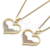 Collares con Dije 04.156.0381.1.20 Oro Laminado, Diseño de Corazón, con Micro Pave Granate y Blanca, Pulido, Tono Dorado (Grosor 02 MM, 20 Pulgadas de Largo)