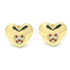 Arete Dormilona 02.156.0524.1 Oro Laminado, Diseño de Corazón, con Granate and Blanca Micro Pave, Pulido, Tono Dorado