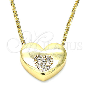 Collares con Dije 04.156.0382.20 Oro Laminado, Diseño de Corazón, con Blanca Micro Pave, Pulido, Tono Dorado (02 MM Thickness, 20 Inches Length)