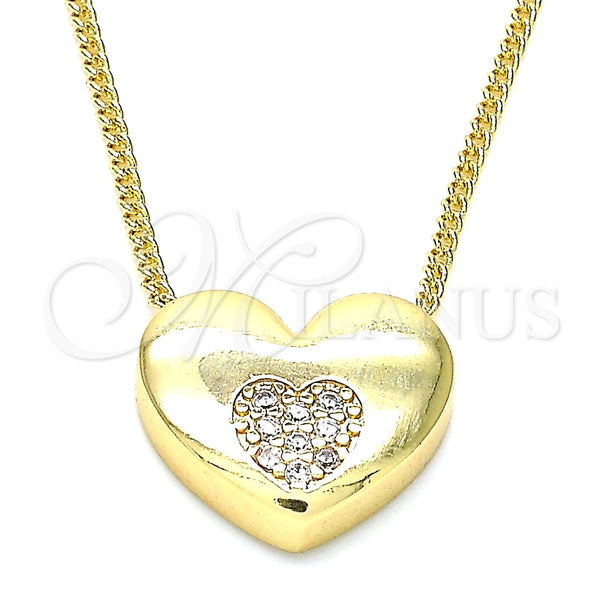Collares con Dije 04.156.0382.20 Oro Laminado, Diseño de Corazón, con Blanca Micro Pave, Pulido, Tono Dorado (02 MM Thickness, 20 Inches Length)