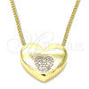 Collares con Dije 04.156.0382.20 Oro Laminado, Diseño de Corazón, con Blanca Micro Pave, Pulido, Tono Dorado (02 MM Thickness, 20 Inches Length)