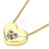 Collares con Dije 04.156.0382.1.20 Oro Laminado, Diseño de Corazón, con Granate and Blanca Micro Pave, Pulido, Tono Dorado (02 MM Thickness, 20 Inches Length)