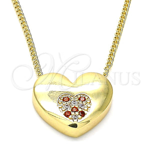 Collares con Dije 04.156.0382.1.20 Oro Laminado, Diseño de Corazón, con Granate and Blanca Micro Pave, Pulido, Tono Dorado (02 MM Thickness, 20 Inches Length)
