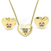 Juego de Arete y Dije de Adulto 10.156.0329.1 Oro Laminado, Diseño de Corazón, con Granate and Blanca Micro Pave, Pulido, Tono Dorado