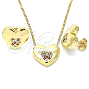 Juego de Arete y Dije de Adulto 10.156.0329.1 Oro Laminado, Diseño de Corazón, con Granate and Blanca Micro Pave, Pulido, Tono Dorado