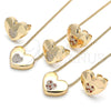 Juego de Arete y Dije de Adulto 10.156.0329.1 Oro Laminado, Diseño de Corazón, con Granate and Blanca Micro Pave, Pulido, Tono Dorado