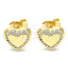 Arete Dormilona 02.156.0525 Oro Laminado, Diseño de Corazón, con Blanca Micro Pave, Pulido, Tono Dorado