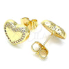 Arete Dormilona 02.156.0525 Oro Laminado, Diseño de Corazón, con Blanca Micro Pave, Pulido, Tono Dorado
