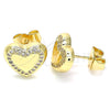 Arete Dormilona 02.156.0525 Oro Laminado, Diseño de Corazón, con Blanca Micro Pave, Pulido, Tono Dorado