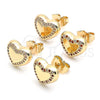 Arete Dormilona 02.156.0525 Oro Laminado, Diseño de Corazón, con Blanca Micro Pave, Pulido, Tono Dorado