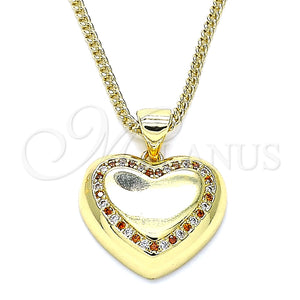 Collares con Dije 04.156.0383.1.20 Oro Laminado, Diseño de Corazón, con Granate and Blanca Micro Pave, Pulido, Tono Dorado (02 MM Thickness, 20 Inches Length)