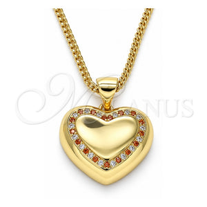 Collares con Dije 04.156.0383.1.20 Oro Laminado, Diseño de Corazón, con Granate and Blanca Micro Pave, Pulido, Tono Dorado (02 MM Thickness, 20 Inches Length)