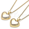 Collares con Dije 04.156.0383.1.20 Oro Laminado, Diseño de Corazón, con Granate and Blanca Micro Pave, Pulido, Tono Dorado (02 MM Thickness, 20 Inches Length)