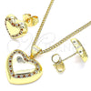 Juego de Arete y Dije de Adulto 10.156.0330.1 Oro Laminado, Diseño de Corazón, con Granate and Blanca Micro Pave, Pulido, Tono Dorado