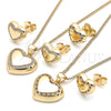 Juego de Arete y Dije de Adulto 10.156.0330.1 Oro Laminado, Diseño de Corazón, con Granate and Blanca Micro Pave, Pulido, Tono Dorado