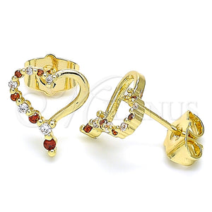 Arete Dormilona 02.156.0526.1 Oro Laminado, Diseño de Corazón, con Granate and Blanca Zirconia Cubica, Pulido, Tono Dorado