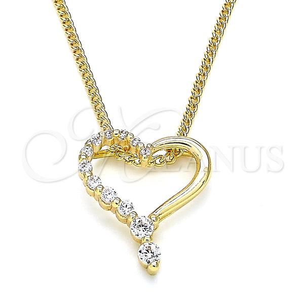 Collares con Dije 04.156.0384.20 Oro Laminado, Diseño de Corazón, con Blanca Zirconia Cubica, Pulido, Tono Dorado (02 MM Thickness, 20 Inches Length)
