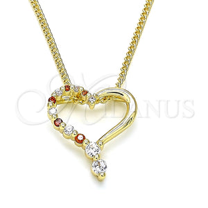 Collares con Dije 04.156.0384.1.20 Oro Laminado, Diseño de Corazón, con Granate and Blanca Zirconia Cubica, Pulido, Tono Dorado (02 MM Thickness, 20 Inches Length)