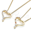 Collares con Dije 04.156.0384.1.20 Oro Laminado, Diseño de Corazón, con Granate and Blanca Zirconia Cubica, Pulido, Tono Dorado (02 MM Thickness, 20 Inches Length)