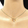 Juego de Arete y Dije de Adulto 10.156.0331.1 Oro Laminado, Diseño de Corazón, con Granate and Blanca Zirconia Cubica, Pulido, Tono Dorado
