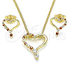Juego de Arete y Dije de Adulto 10.156.0331.1 Oro Laminado, Diseño de Corazón, con Granate and Blanca Zirconia Cubica, Pulido, Tono Dorado