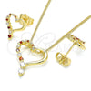 Juego de Arete y Dije de Adulto 10.156.0331.1 Oro Laminado, Diseño de Corazón, con Granate and Blanca Zirconia Cubica, Pulido, Tono Dorado