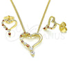 Juego de Arete y Dije de Adulto 10.156.0331.1 Oro Laminado, Diseño de Corazón, con Granate and Blanca Zirconia Cubica, Pulido, Tono Dorado