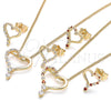 Juego de Arete y Dije de Adulto 10.156.0331.1 Oro Laminado, Diseño de Corazón, con Granate and Blanca Zirconia Cubica, Pulido, Tono Dorado