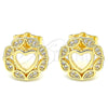 Arete Dormilona 02.156.0527 Oro Laminado, Diseño de Corazón, con Blanca Micro Pave, Pulido, Tono Dorado