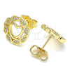 Arete Dormilona 02.156.0527 Oro Laminado, Diseño de Corazón, con Blanca Micro Pave, Pulido, Tono Dorado