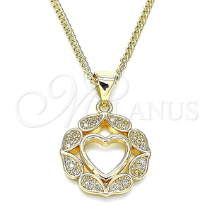 Collares con Dije 04.156.0385.20 Oro Laminado, Diseño de Corazón, con Blanca Micro Pave, Pulido, Tono Dorado (02 MM Thickness, 20 Inches Length)