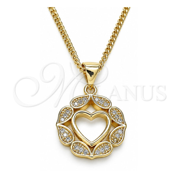 Collares con Dije 04.156.0385.20 Oro Laminado, Diseño de Corazón, con Blanca Micro Pave, Pulido, Tono Dorado (02 MM Thickness, 20 Inches Length)