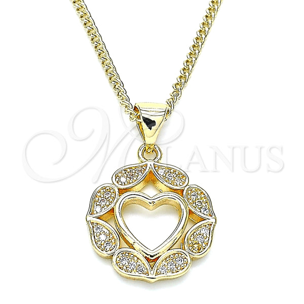 Collares con Dije 04.156.0385.20 Oro Laminado, Diseño de Corazón, con Blanca Micro Pave, Pulido, Tono Dorado (02 MM Thickness, 20 Inches Length)