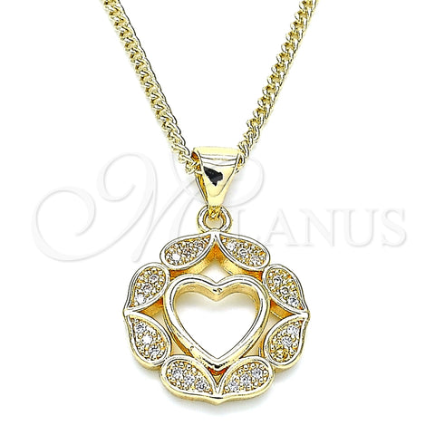 Collares con Dije 04.156.0385.20 Oro Laminado, Diseño de Corazón, con Blanca Micro Pave, Pulido, Tono Dorado (02 MM Thickness, 20 Inches Length)