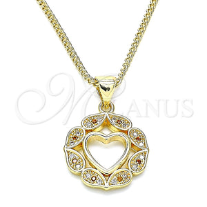 Collares con Dije 04.156.0385.1.20 Oro Laminado, Diseño de Corazón, con Granate and Blanca Micro Pave, Pulido, Tono Dorado (02 MM Thickness, 20 Inches Length)