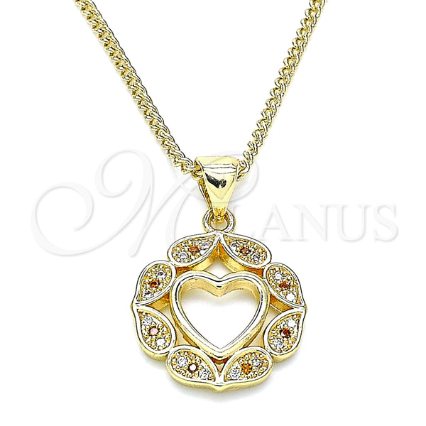 Collares con Dije 04.156.0385.1.20 Oro Laminado, Diseño de Corazón, con Granate and Blanca Micro Pave, Pulido, Tono Dorado (02 MM Thickness, 20 Inches Length)