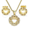 Juego de Arete y Dije de Adulto 10.156.0295.1 Oro Laminado, Diseño de Corazón, con Granate and Blanca Micro Pave, Pulido, Tono Dorado