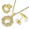 Juego de Arete y Dije de Adulto 10.156.0295.1 Oro Laminado, Diseño de Corazón, con Granate and Blanca Micro Pave, Pulido, Tono Dorado