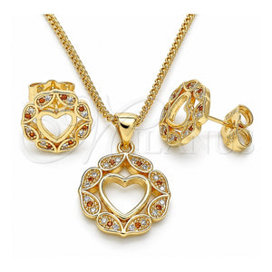 Juego de Arete y Dije de Adulto 10.156.0295.1 Oro Laminado, Diseño de Corazón, con Granate and Blanca Micro Pave, Pulido, Tono Dorado