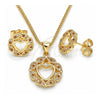 Juego de Arete y Dije de Adulto 10.156.0295.1 Oro Laminado, Diseño de Corazón, con Granate and Blanca Micro Pave, Pulido, Tono Dorado