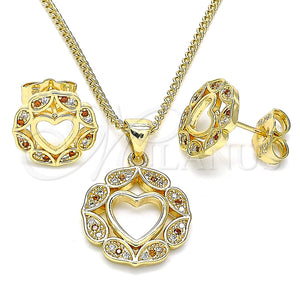 Juego de Arete y Dije de Adulto 10.156.0295.1 Oro Laminado, Diseño de Corazón, con Granate and Blanca Micro Pave, Pulido, Tono Dorado