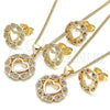 Juego de Arete y Dije de Adulto 10.156.0295.1 Oro Laminado, Diseño de Corazón, con Granate and Blanca Micro Pave, Pulido, Tono Dorado
