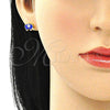 Arete Dormilona 02.381.0002 Oro Laminado, Diseño de Ojo Griego y Elefante, Esmaltado Azul, Tono Dorado