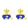 Arete Dormilona 02.381.0002 Oro Laminado, Diseño de Ojo Griego y Elefante, Esmaltado Azul, Tono Dorado