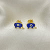 Arete Dormilona 02.381.0002 Oro Laminado, Diseño de Ojo Griego y Elefante, Esmaltado Azul, Tono Dorado