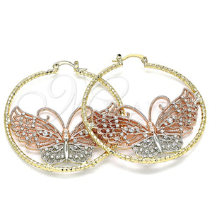 Argolla Grande 02.380.0043.50 Oro Laminado, Diseño de Mariposa, con Blanca Cristal, Diamantado, Tres Tonos