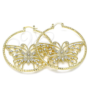 Argolla Grande 02.380.0045.50 Oro Laminado, Diseño de Mariposa, con Blanca Cristal, Diamantado, Tono Dorado